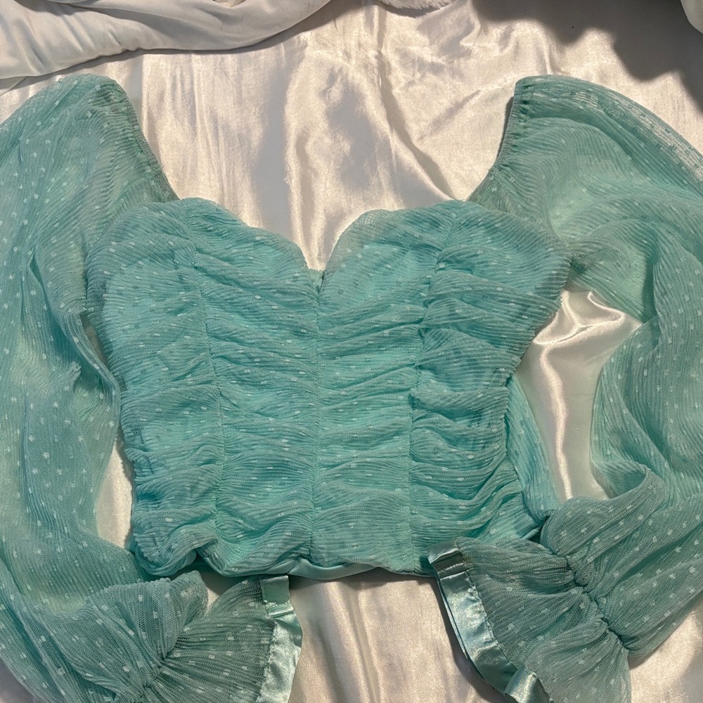 Elegant Aqua Ruched Women's Top